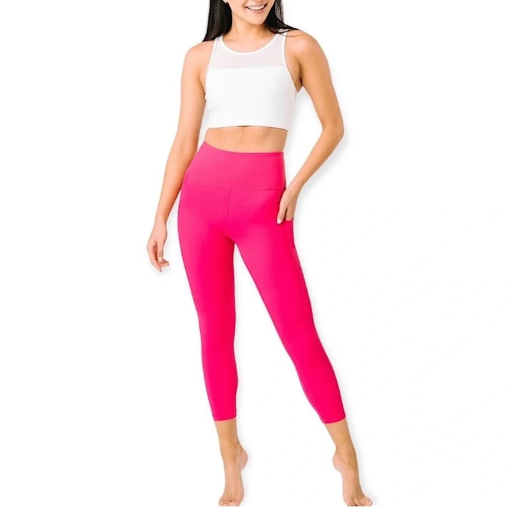 Zyia Active Party Hot Pink Light n Tight Crop Hi-Rise Leggings 17” Size 2 - Picture 1 of 7